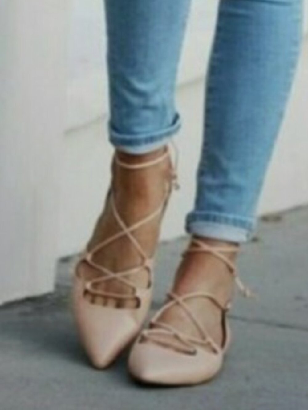 Banana Republic | Allie Nude Lace Up Leather Flats Pointed Toe | Size 9.5